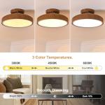 Monikessy Bladeless Ceiling Fans with Lights and Remote, 18.9" Farmhouse Embedded Ceiling Fan Light, Flush Mount Dimmable LED Chanelier Fan for Bedroom,Walnut Color