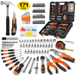 Cshidworld 171 Piece Household Tool Kit/Mechanics Tool Set, Socket Wrench Auto Repair Tool Combination Package 1/4" Ratchet Wrench, Hand Mechanics Tools Kit Socket Set with Plastic Toolbox