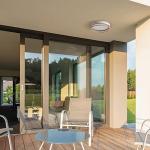 GLOBE Electric 66000038 18.5W LED Integrated Outdoor Indoor Flush Mount Ceiling Light Fixture, Matte White, Wood Toned Accent, Home Improvement, Front Porch Lighting