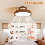 Monikessy Bladeless Ceiling Fans with Lights and Remote, 18.9" Farmhouse Embedded Ceiling Fan Light, Flush Mount Dimmable LED Chanelier Fan for Bedroom,Walnut Color