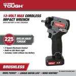 Hyper Tough 12V Max Cordless Brushless Impact Wrench with 4.0Ah Lithium-Ion Battery and Charger, 225 ft-lbs Torque