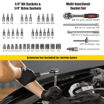 Cshidworld 171 Piece Household Tool Kit/Mechanics Tool Set, Socket Wrench Auto Repair Tool Combination Package 1/4" Ratchet Wrench, Hand Mechanics Tools Kit Socket Set with Plastic Toolbox