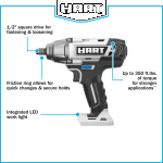 HART 20-Volt 1/2-inch Battery-Powered Impact Wrench (Battery Not Included)