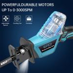 GPED Cordless Reciprocating Saw, 0-3000 SPM, 2 x 2000mAh Batteries Powered, Tool Free Blade Change, LED Light, 4 Saw Blades Kit for Wood/Metal/PVC Cutting, Blue
