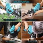 GPED Cordless Reciprocating Saw, 0-3000 SPM, 2 x 2000mAh Batteries Powered, Tool Free Blade Change, LED Light, 4 Saw Blades Kit for Wood/Metal/PVC Cutting, Blue