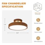 Monikessy Bladeless Ceiling Fans with Lights and Remote, 18.9" Farmhouse Embedded Ceiling Fan Light, Flush Mount Dimmable LED Chanelier Fan for Bedroom,Walnut Color