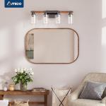 Amico Farmhouse Bathroom Vanity Light Fixtures,Rustic 4-Light Industrial Painted Wood Lights,Vintage Black Wall Sconces Bathroom Vanity Lighting with Bubble Glass Shade