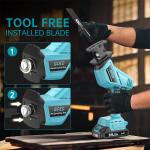 GPED Cordless Reciprocating Saw, 0-3000 SPM, 2 x 2000mAh Batteries Powered, Tool Free Blade Change, LED Light, 4 Saw Blades Kit for Wood/Metal/PVC Cutting, Blue