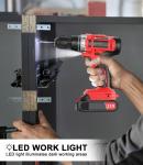 21V Cordless Drill Set,Electric Power Drill 34Pcs with 3/8 Inch Keyless Chuck, 25+3 Clutch Compact Driver Drill with Work Light, Max torque 45Nm, 2-Variable Speed & Battery and Fast Charger