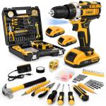 Cshidworld Tool Set with 21V Cordless Drill, Drill Set with 2 Batteries and Charger, 95PCS Electric Power Drill Tool Kit, Repair Tools Sets Combo Kits Storage Organizer Case for Men Women, Yellow