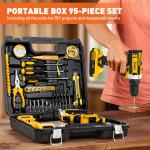 Cshidworld Tool Set with 21V Cordless Drill, Drill Set with 2 Batteries and Charger, 95PCS Electric Power Drill Tool Kit, Repair Tools Sets Combo Kits Storage Organizer Case for Men Women, Yellow