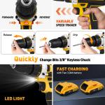 Cshidworld Tool Set with 21V Cordless Drill, Drill Set with 2 Batteries and Charger, 95PCS Electric Power Drill Tool Kit, Repair Tools Sets Combo Kits Storage Organizer Case for Men Women, Yellow