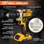 Cshidworld Tool Set with 21V Cordless Drill, Drill Set with 2 Batteries and Charger, 95PCS Electric Power Drill Tool Kit, Repair Tools Sets Combo Kits Storage Organizer Case for Men Women, Yellow