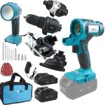 NEWONE Cordless Power Tool Combo Kit 18V 5 Attachments Work Light, Circular Saw, Palm Sander, Drill, Impact Driver 2 Batteries and Fast Charger Cordless Power Tool Set ﻿