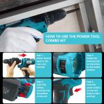 NEWONE Cordless Power Tool Combo Kit 18V 5 Attachments Work Light, Circular Saw, Palm Sander, Drill, Impact Driver 2 Batteries and Fast Charger Cordless Power Tool Set ﻿