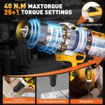 Cshidworld Tool Set with 21V Cordless Drill, Drill Set with 2 Batteries and Charger, 95PCS Electric Power Drill Tool Kit, Repair Tools Sets Combo Kits Storage Organizer Case for Men Women, Yellow