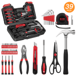 Cshidworld 39 Piece Tool Sets All Purpose Household Tool Kit, Home Tool Set Case with Toolbox Great for Girls Ladies and Women, Household Hand Kit for Home Garage Office College Dormitory, Red