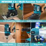 NEWONE Cordless Power Tool Combo Kit 18V 5 Attachments Work Light, Circular Saw, Palm Sander, Drill, Impact Driver 2 Batteries and Fast Charger Cordless Power Tool Set ﻿
