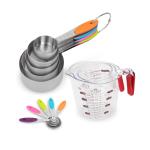 Elitra Home Complete Measuring Set, 13-Pack Stainless Steel Cups, Spoons, Plastic Measuring Pitchers with Spout - Engraved Measurements, Non-Slip Handles - Cooking & Baking Essentials