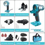 NEWONE Cordless Power Tool Combo Kit 18V 5 Attachments Work Light, Circular Saw, Palm Sander, Drill, Impact Driver 2 Batteries and Fast Charger Cordless Power Tool Set ﻿
