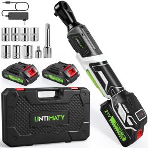 3/8" Cordless Electric Ratchet Wrenches Set, UMTIMATY 21V Power Ratchet Tool Kit with 2 x 2.0Ah Battery, 67FT-LBS 400 RPM Ratchet Wrench with 7 Sockets, Adapter, Extension Bar
