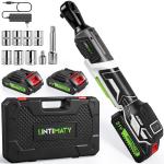 3/8" Cordless Electric Ratchet Wrenches Set, UMTIMATY 21V Power Ratchet Tool Kit with 2 x 2.0Ah Battery, 67FT-LBS 400 RPM Ratchet Wrench with 7 Sockets, Adapter, Extension Bar
