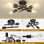4-Light Semi Flush Mount Light Fixtures Farmhouse Black Light Fixtures Ceiling Mount Close to Ceiling Lighting Chandelier for Kitchen