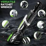 3/8" Cordless Electric Ratchet Wrenches Set, UMTIMATY 21V Power Ratchet Tool Kit with 2 x 2.0Ah Battery, 67FT-LBS 400 RPM Ratchet Wrench with 7 Sockets, Adapter, Extension Bar