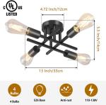4-Light Semi Flush Mount Light Fixtures Farmhouse Black Light Fixtures Ceiling Mount Close to Ceiling Lighting Chandelier for Kitchen