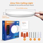 BLNAN 9'' LED Flush Mount Ceiling Light Fixture,18W 1800LM 3000K/4000K/5000K Ultra Thin Round White Lamp for Kitchen Porch Bedroom Hallway Stairwell Basement, Non-dimmable,2PCS ﻿