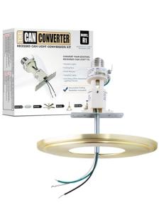 The Can Converter R1 Recessed Can Light Conversion Kit w/ 8¼" Steel Beveled Ceiling Medallion - Home Improvement for 4", 5" & 6" Cans, Fan & Light Fixture Converter Kit, UL Certified, Brushed Brass