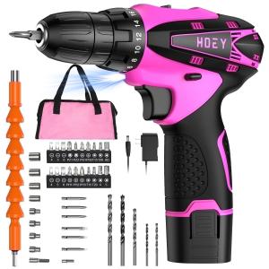 Pink Cordless Drill Set, 12V Power Drill Set Electric Screwdriver Driver Tool Kit for Women, 3/8" Keyless Chuck 1 Battery & Charger with Storage bag