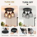 DONGPAI Semi Flush Mount Ceiling Light with E26 Base, Adjustable Multi-Directional Kitchen Ceiling Light Fixture, Farmhouse Black Metal Cage Ceiling Lamp for Dining Room Bedroom Hallway(No Bulbs)