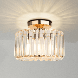 Frideko Home Crystal Ceiling Light Fixture, 9" Gold Modern Semi Flush Mount Ceiling Light, E26 Base for Light Bulbs, Crystal Chandelier for Kitchen Bedroom Bathroom Hallway (Bulb not Included)