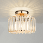 Frideko Home Crystal Ceiling Light Fixture, 9" Gold Modern Semi Flush Mount Ceiling Light, E26 Base for Light Bulbs, Crystal Chandelier for Kitchen Bedroom Bathroom Hallway (Bulb not Included)