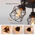 DONGPAI Semi Flush Mount Ceiling Light with E26 Base, Adjustable Multi-Directional Kitchen Ceiling Light Fixture, Farmhouse Black Metal Cage Ceiling Lamp for Dining Room Bedroom Hallway(No Bulbs)