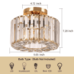 Frideko Home Crystal Ceiling Light Fixture, 9" Gold Modern Semi Flush Mount Ceiling Light, E26 Base for Light Bulbs, Crystal Chandelier for Kitchen Bedroom Bathroom Hallway (Bulb not Included)