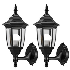 EMART Plastic Outdoor Wall Light Fixtures with Bulbs, Waterproof and Anti-Corrosion Porch Sconces, Exterior Lanterns Wall Mount Lamp for Outside, Garage, Front Door, House, Patio, 2 Pack, Black
