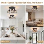 DONGPAI Semi Flush Mount Ceiling Light with E26 Base, Adjustable Multi-Directional Kitchen Ceiling Light Fixture, Farmhouse Black Metal Cage Ceiling Lamp for Dining Room Bedroom Hallway(No Bulbs)