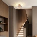 Frideko Home Crystal Ceiling Light Fixture, 9" Gold Modern Semi Flush Mount Ceiling Light, E26 Base for Light Bulbs, Crystal Chandelier for Kitchen Bedroom Bathroom Hallway (Bulb not Included)