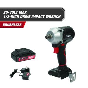 Hyper Tough 20V Max Compact Brushless 1/2-inch Impact Wrench with 2.0Ah Lithium-Ion Battery and Charger, 350 ft-lbs Torque