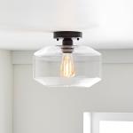 Better Homes & Gardens 12" Architectural Semi Flush Ceiling Light, Black Finish Clear Glass Shade