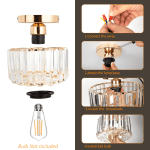 Frideko Home Crystal Ceiling Light Fixture, 9" Gold Modern Semi Flush Mount Ceiling Light, E26 Base for Light Bulbs, Crystal Chandelier for Kitchen Bedroom Bathroom Hallway (Bulb not Included)