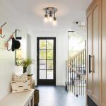 Kalium 3-Lights Semi Flush Mount Ceiling Light Fixture, Matte Black Light Fixtures, Ceiling Light for Kitchen, Foyer, Entryway, Farmhouse, Home Decor, Clear Glass Shade.