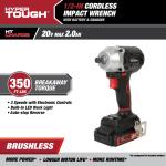 Hyper Tough 20V Max Compact Brushless 1/2-inch Impact Wrench with 2.0Ah Lithium-Ion Battery and Charger, 350 ft-lbs Torque