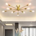 Garwarm 10 Lights Modern Sputnik Ceiling Chandelier Gold Industrial Ceiling Lamp Mid Century Semi Flush Mount Ceiling Light Fixture for Kitchen Dining Room Living Room Bedroom Foyer Lighting