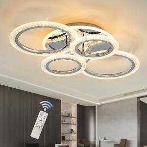 Garwarm Modern Ceiling Light 58W Dimmable Flush Mount LED Ceiling Lamp 4 Rings Acrylic Ceiling Chandelier for Living Room Dining Room Bedroom,Chrome