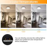 Hlite 12" LED Ceiling Light,3CCT Selectable Flush Mount Light,Ultra-Thin,Damp Rated Lighting Fixtures for Bedroom,Bathroom,Kitchen,Utility Room,Black