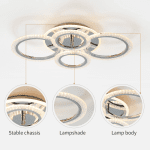 Garwarm Modern Ceiling Light 58W Dimmable Flush Mount LED Ceiling Lamp 4 Rings Acrylic Ceiling Chandelier for Living Room Dining Room Bedroom,Chrome