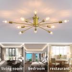 Garwarm 10 Lights Modern Sputnik Ceiling Chandelier Gold Industrial Ceiling Lamp Mid Century Semi Flush Mount Ceiling Light Fixture for Kitchen Dining Room Living Room Bedroom Foyer Lighting